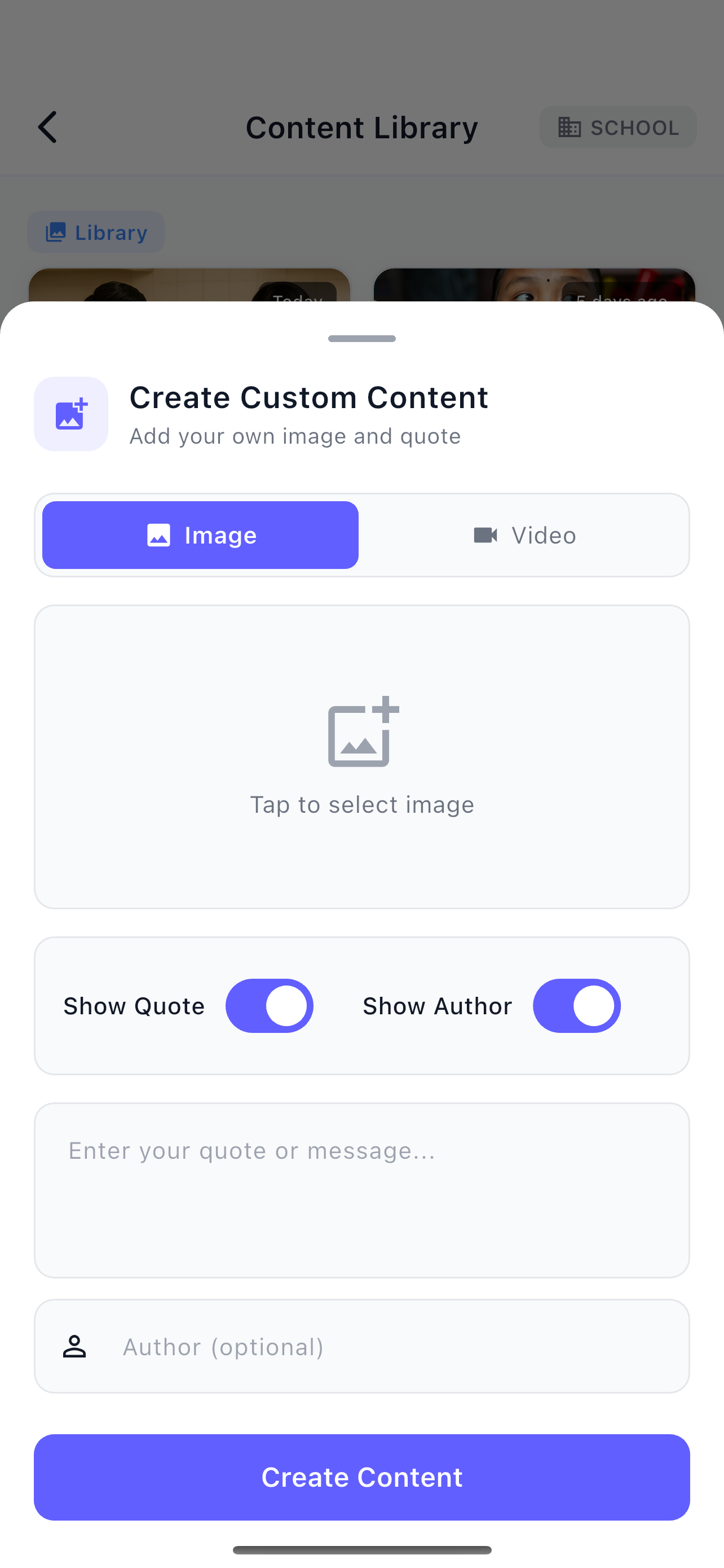 Create custom image content screen