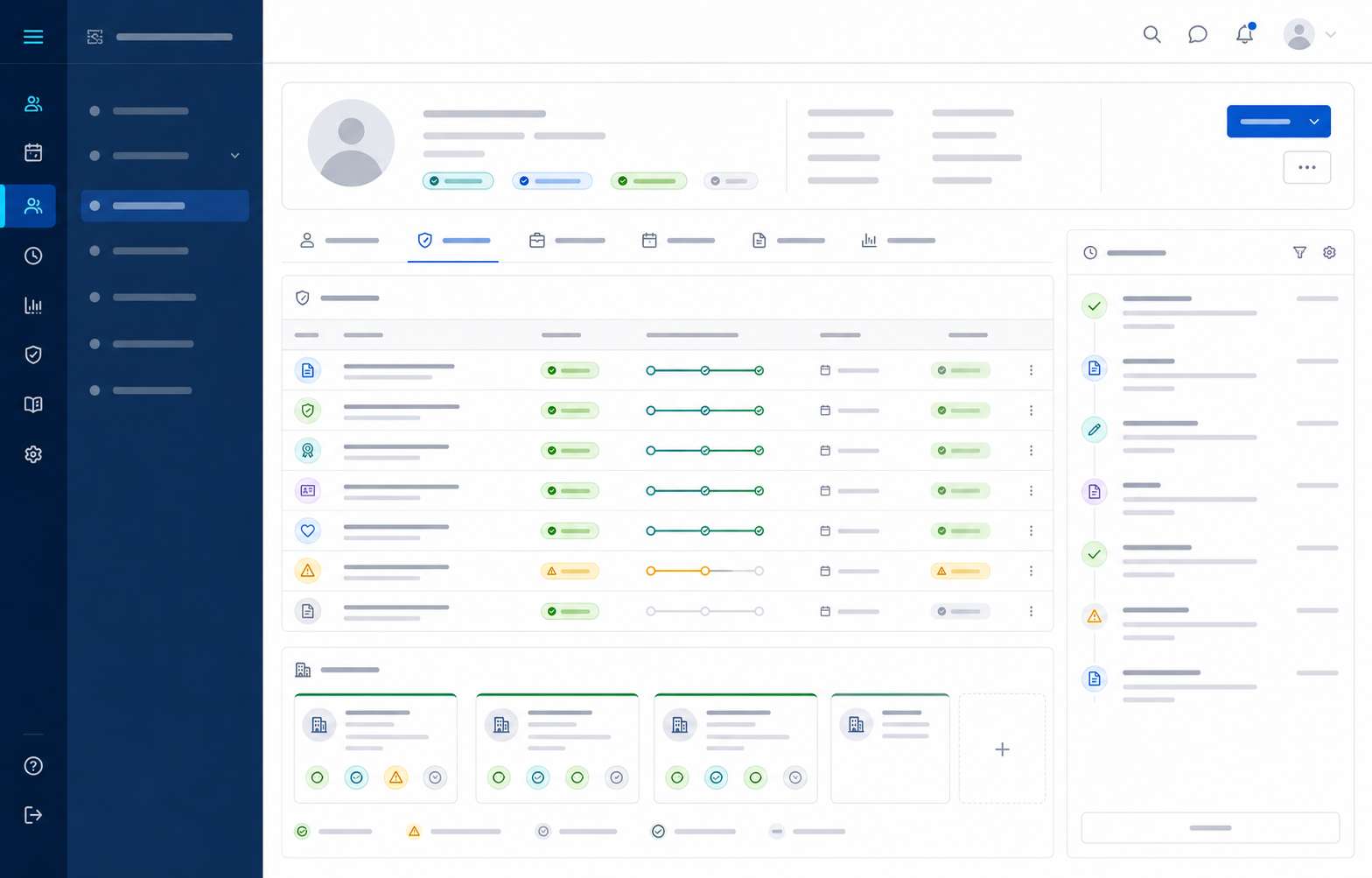 Clinician profile and credential record screen