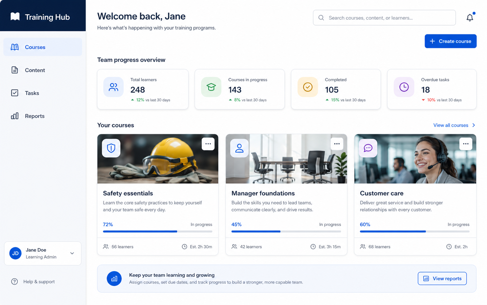 Training catalogue and course builder screen