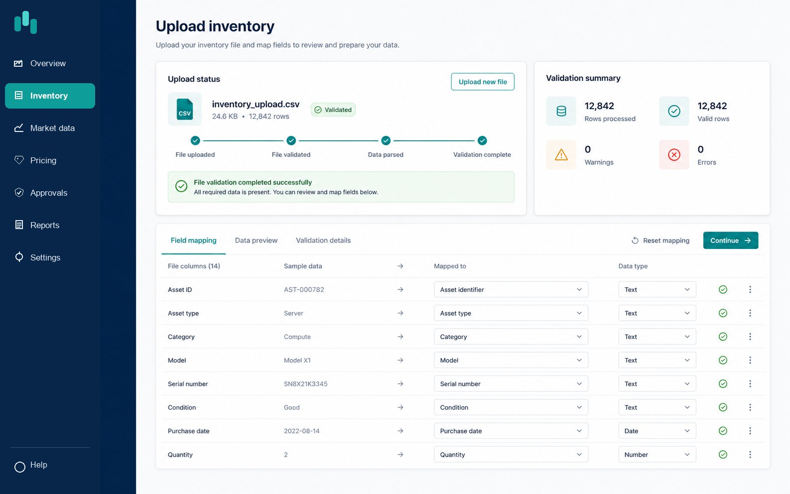 SKU Upload & Validation screen